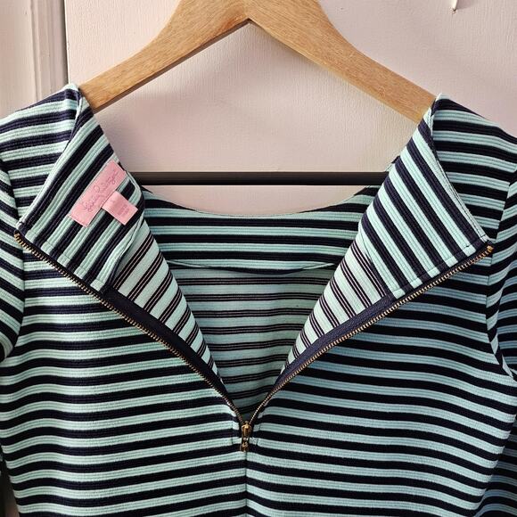 Lilly Pulitzer Dress Sz S Charlene Tropez Blue Green Stripe Ottoman 3/4 Sleeve - Picture 8 of 8